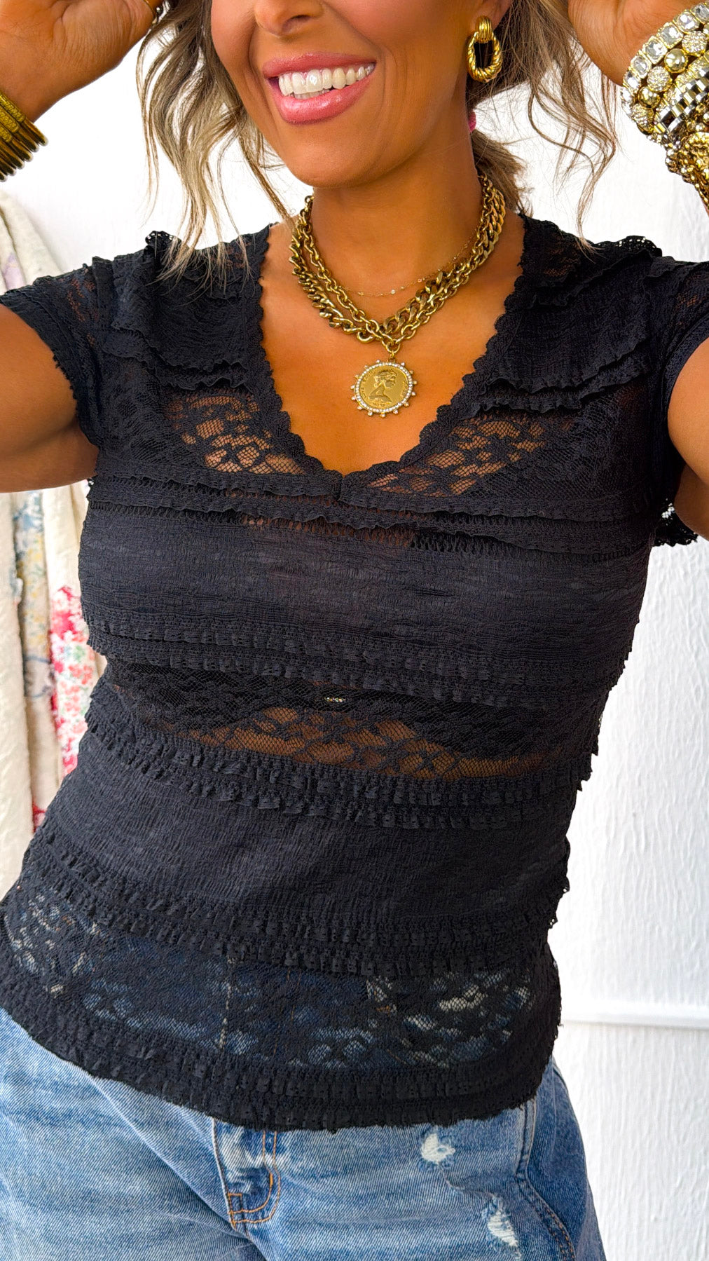 Violet Midnights Lace Top, Black