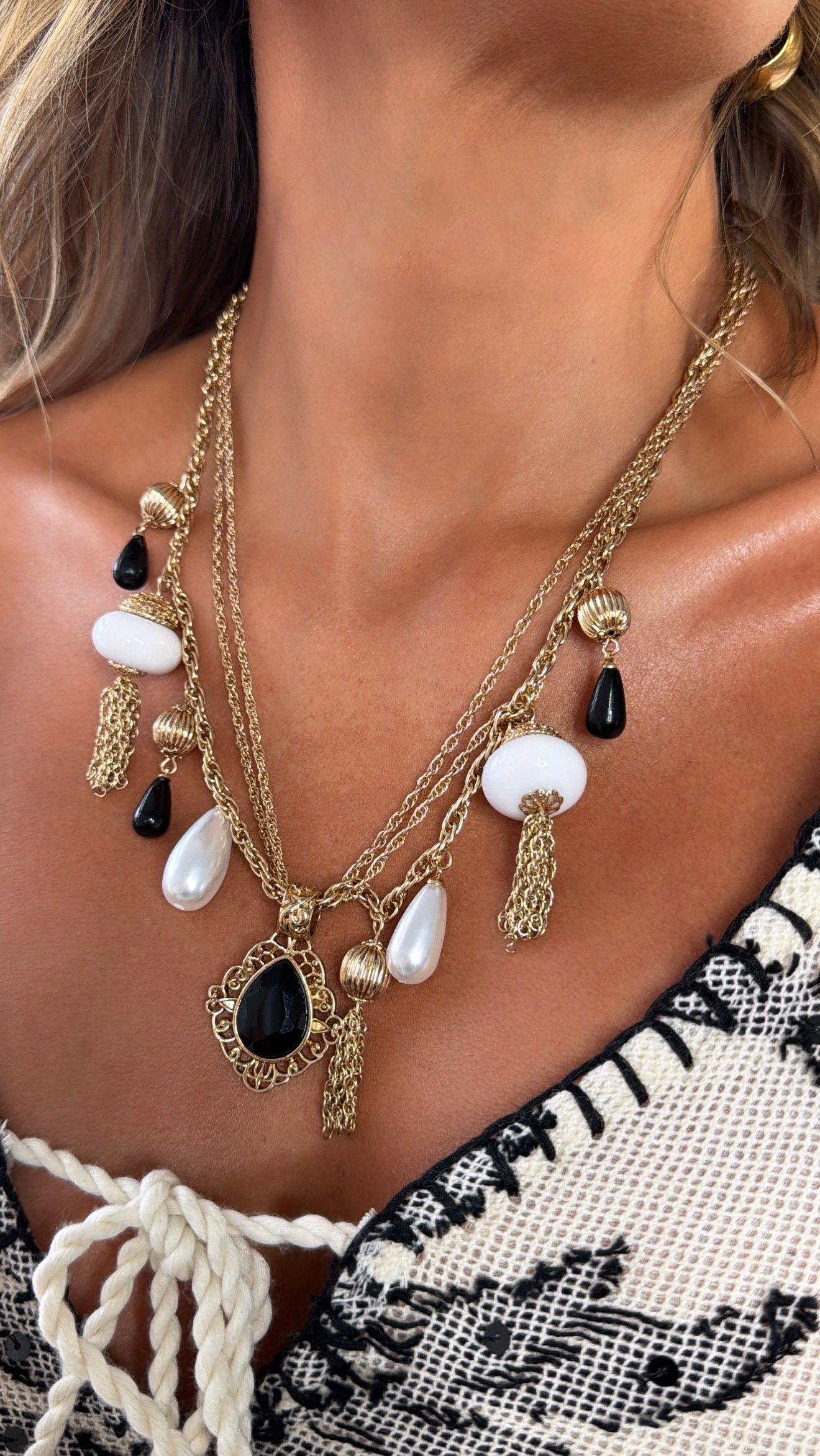 Vintage Layered Necklace, Gold/Black