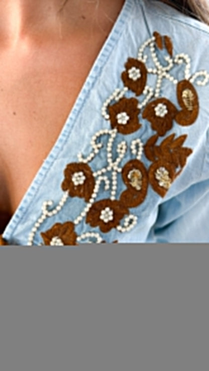 Sunspill Embroidered Top, Denim