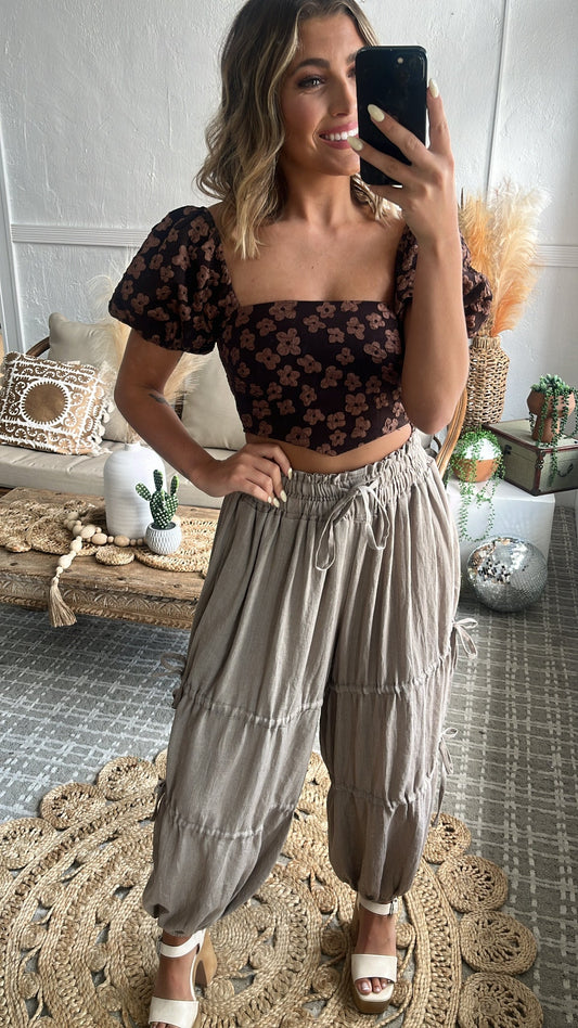 Ready or Not Balloon Sleeve Blouse, Brown