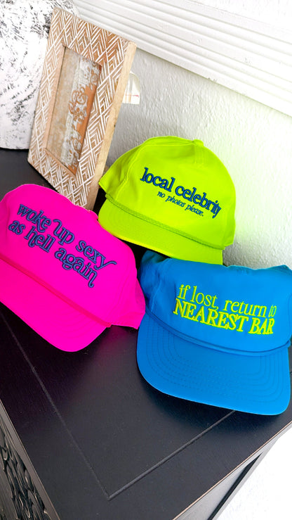 Return To Nearest Bar Hat, Neon Blue