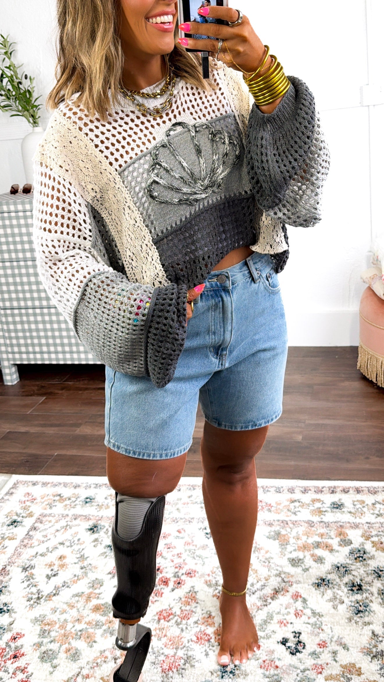 Seashell Open Knit Sweater, Grey Charcoal