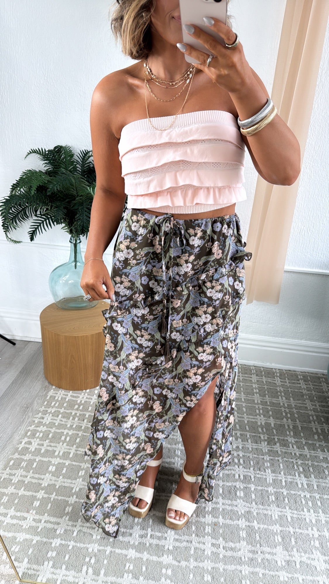 Sweet Nothings Chiffon Floral Midi Skirt, Brown