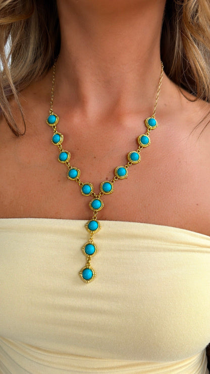 Turquoise Cascade Gold Necklace