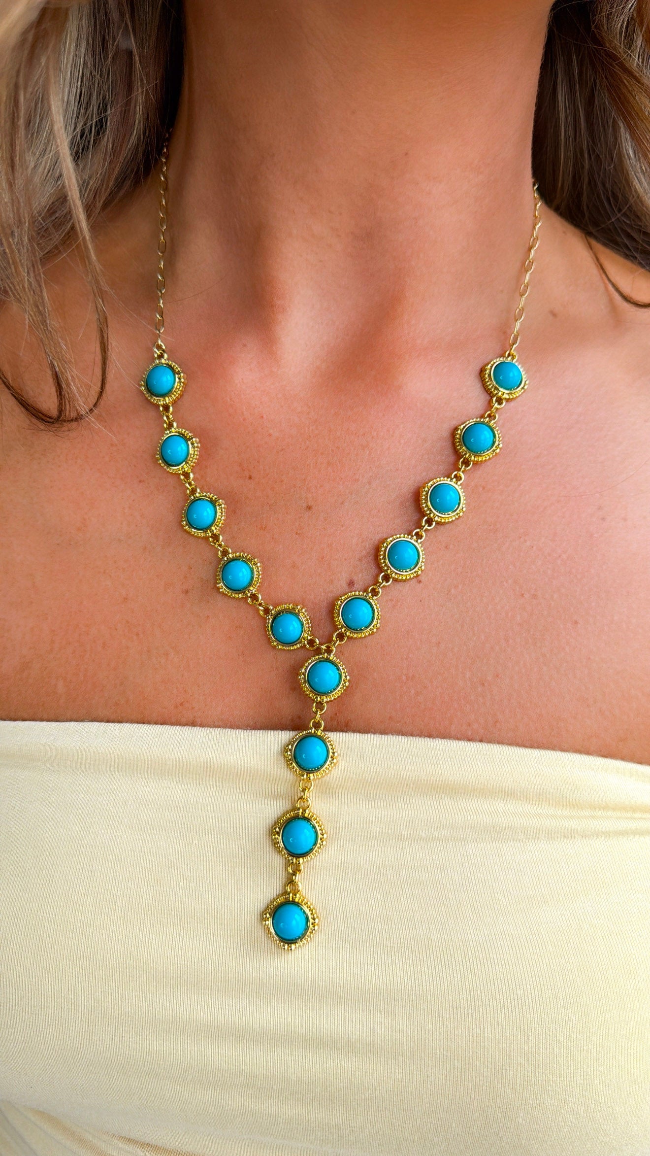 Turquoise Cascade Gold Necklace