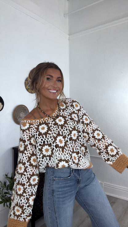 The Last Warmth Crochet Sweater, Caramel Multi
