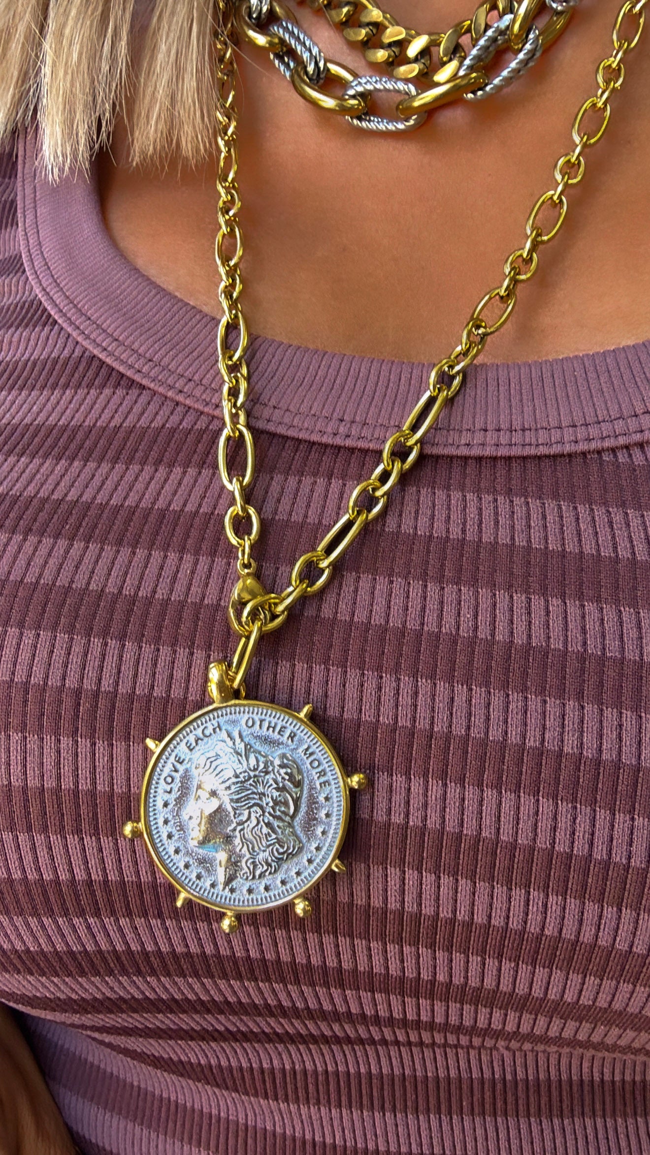 Two Toned Wrap Coin Necklace