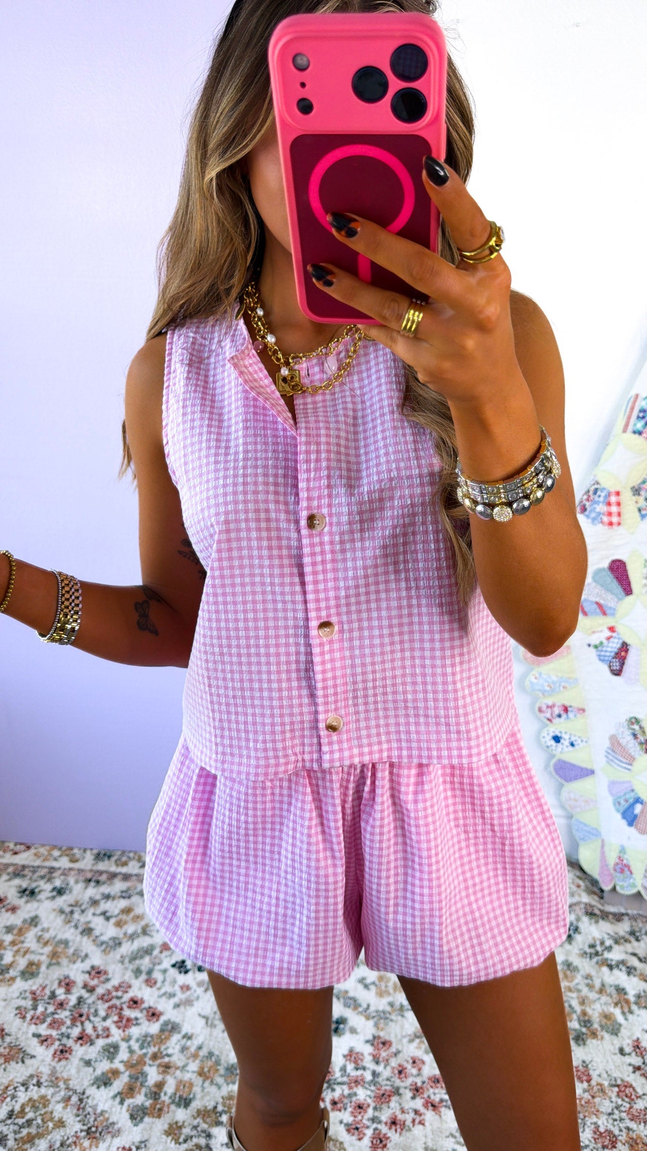 Sugar Sprinkle Gingham Set, Pink/White