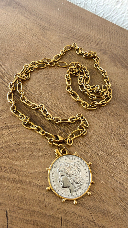 Two Toned Wrap Coin Necklace