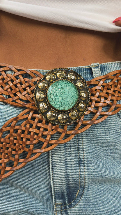 Wide Saturn Leather Belt, Brown