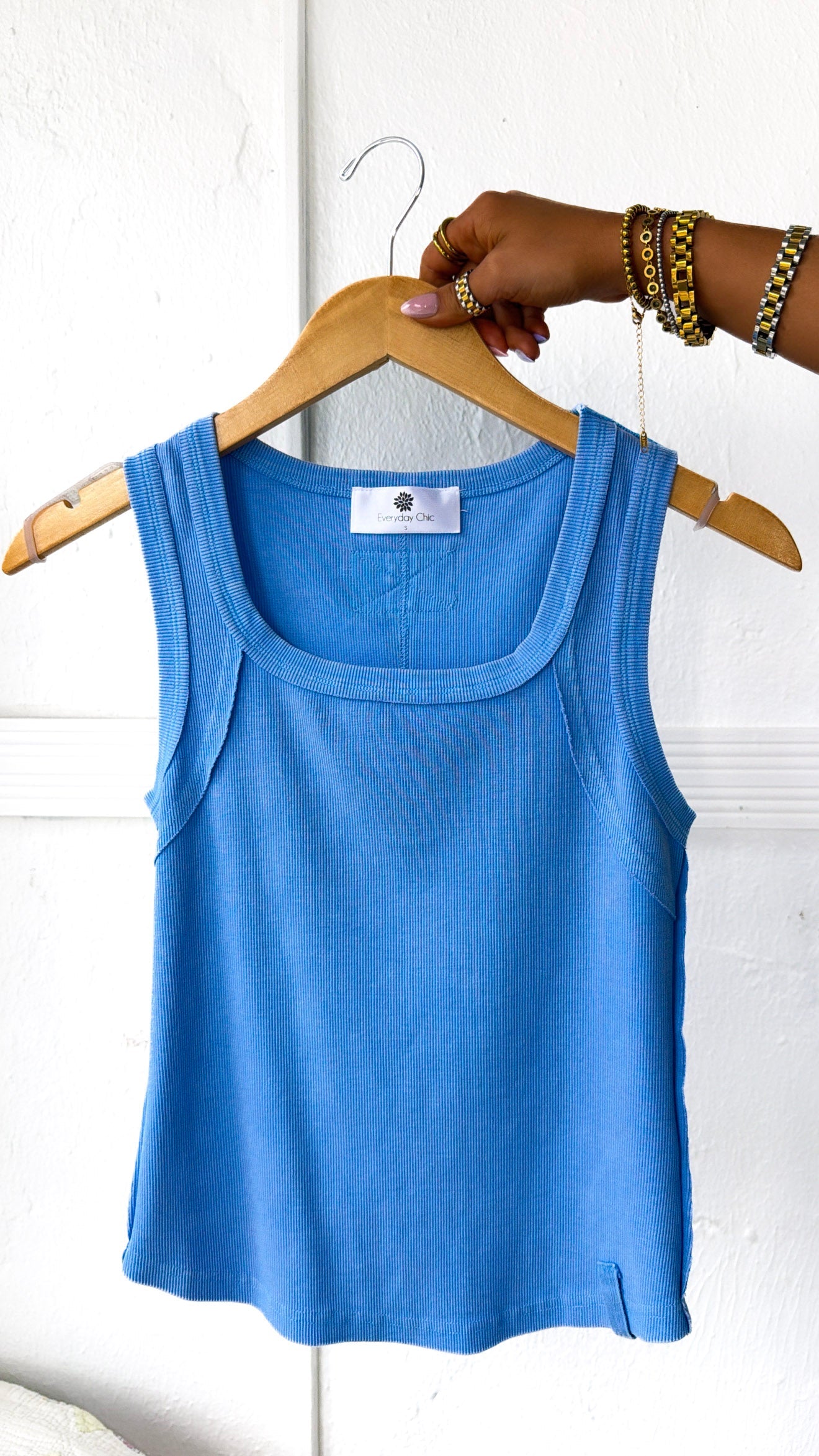 Simply Ribbed Tank Top, Aqua Splash