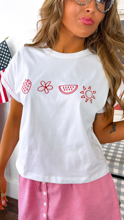 Summer Essential Tee, Red/White
