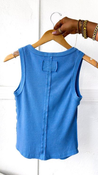 Simply Ribbed Tank Top, Aqua Splash