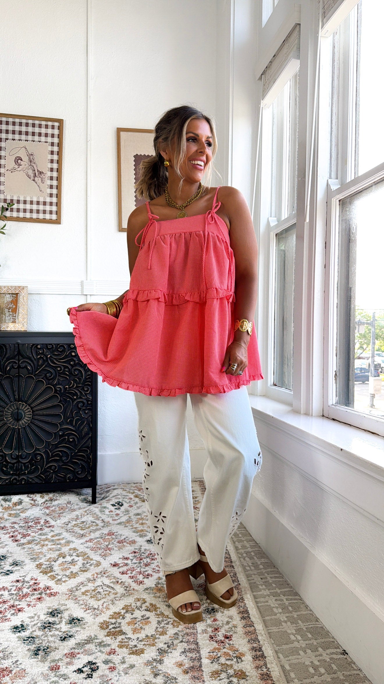 Sweet Clementine Ruffled Top, Orange/Pink