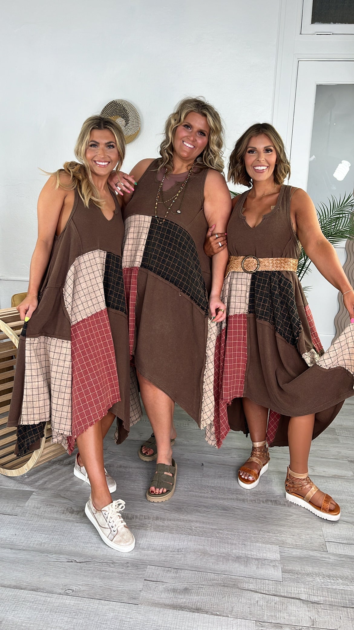 Rustic Patchwork A Symmetrical Dress, Mocha Brown