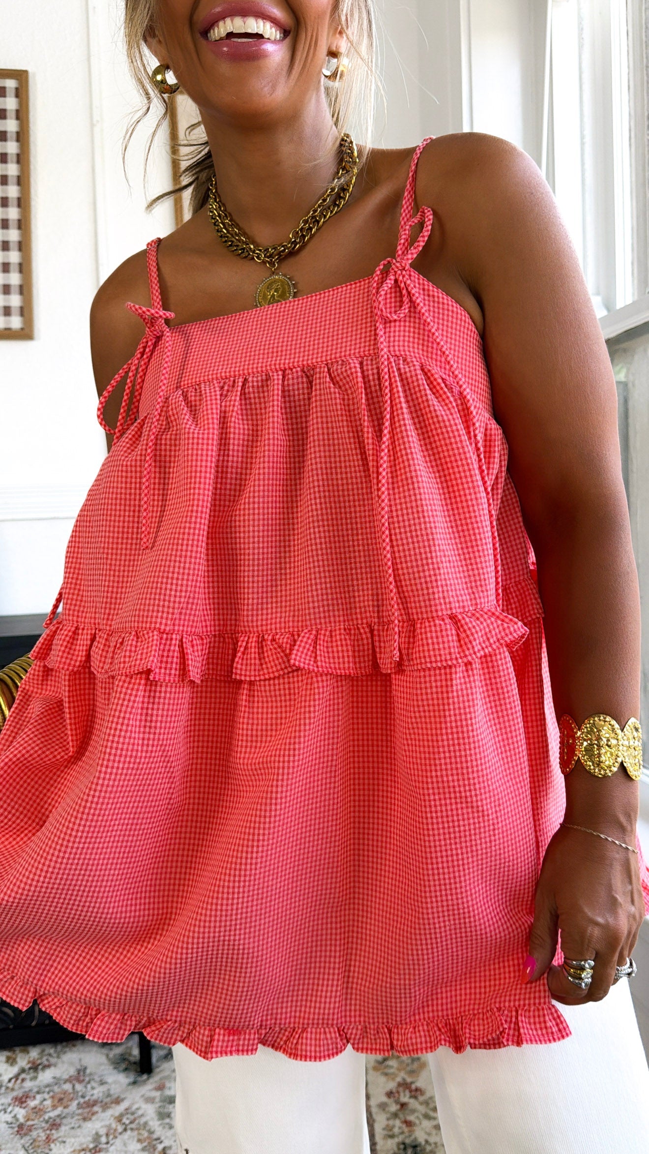 Sweet Clementine Ruffled Top, Orange/Pink