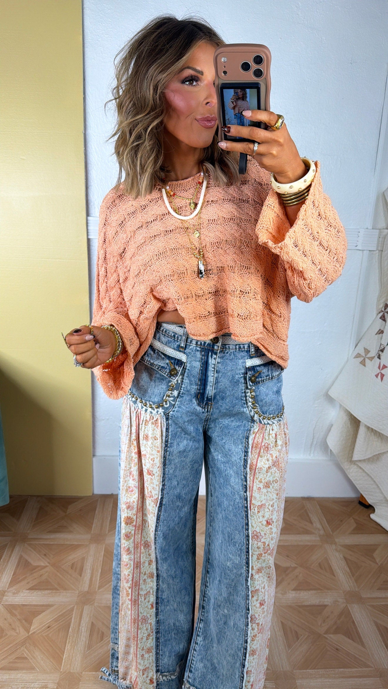 Seaside Knit Sweater, Apricot Coral