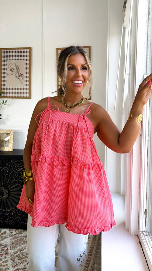 Sweet Clementine Ruffled Top, Orange/Pink