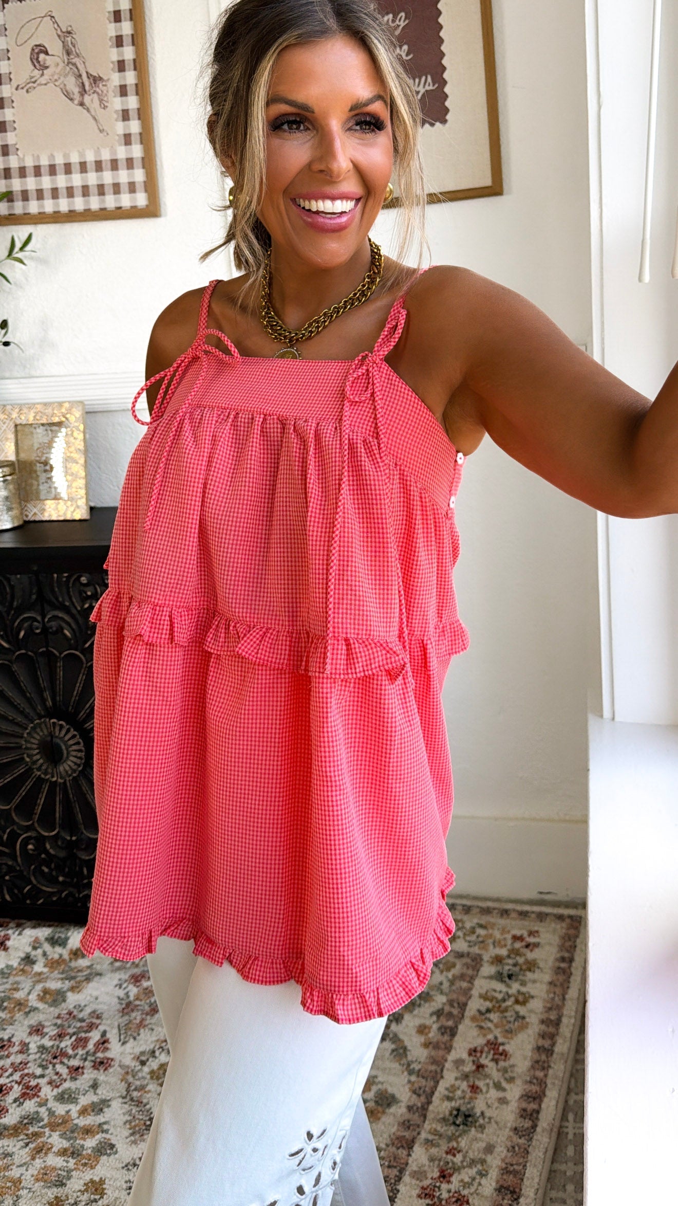 Sweet Clementine Ruffled Top, Orange/Pink
