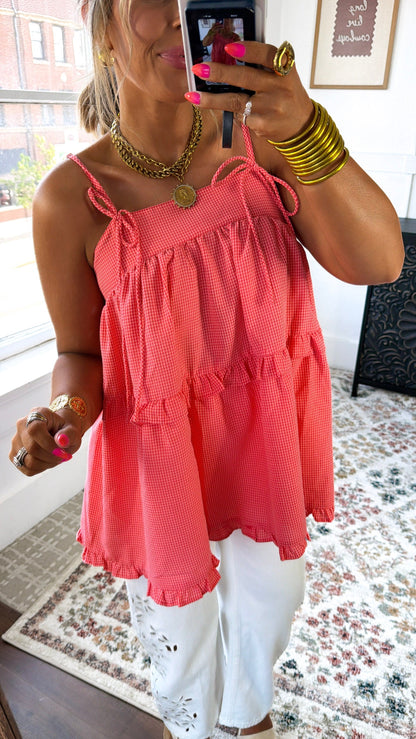 Sweet Clementine Ruffled Top, Orange/Pink