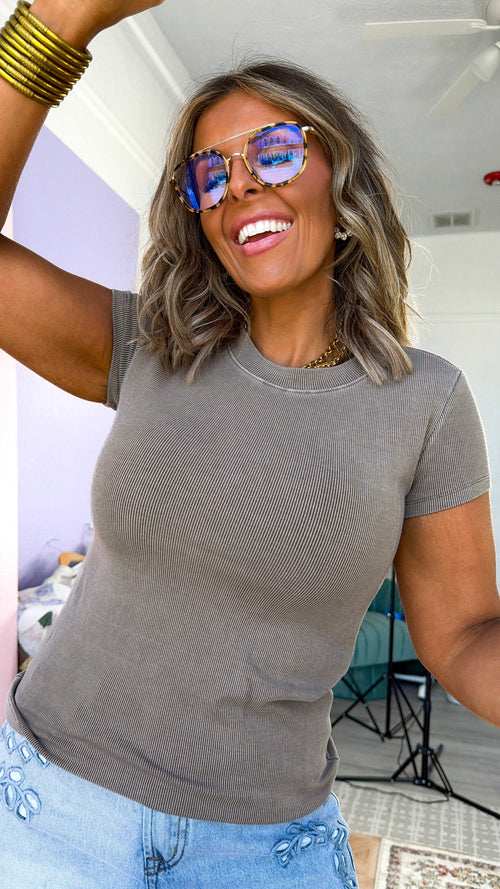 Simple Ribbed Tee Shirt, Cappuccino