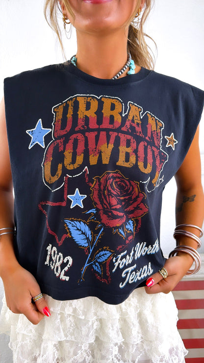 Urban Cowboy Graphic Muscle Tank, Black