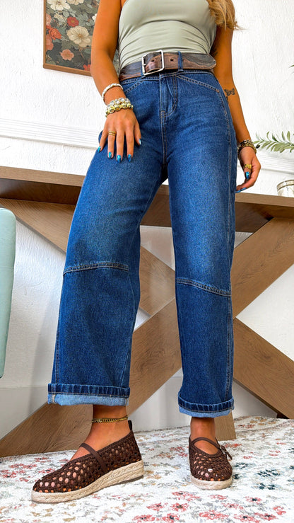 Rome Curve Barrel Jean, Dark Wash