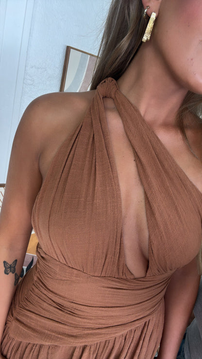 Wildflower Toga One Shoulder Dress, Toffee