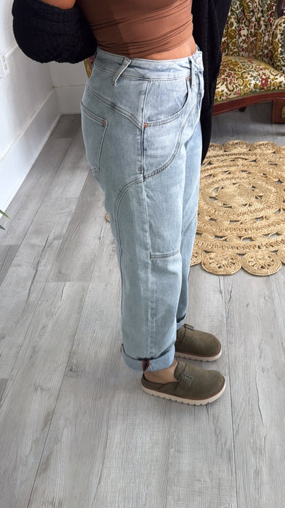 SAIGE: Studio Ready Barrel Jeans, Medium Light