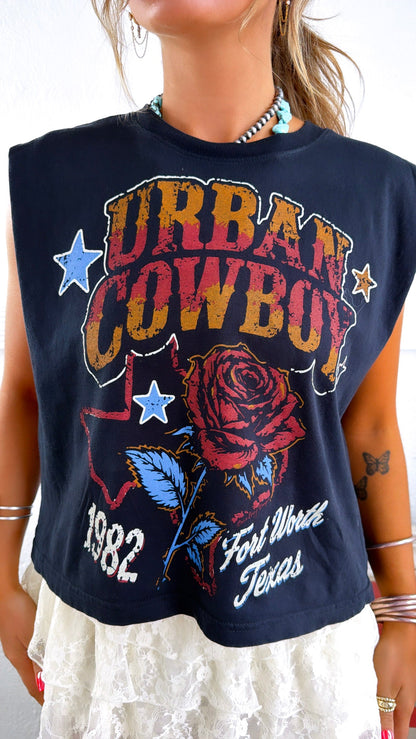 Urban Cowboy Graphic Muscle Tank, Black