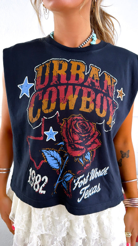 Urban Cowboy Graphic Muscle Tank, Black