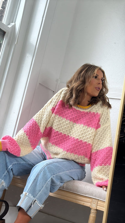 Sweetheart Stitch Sweater, Pink Stripe