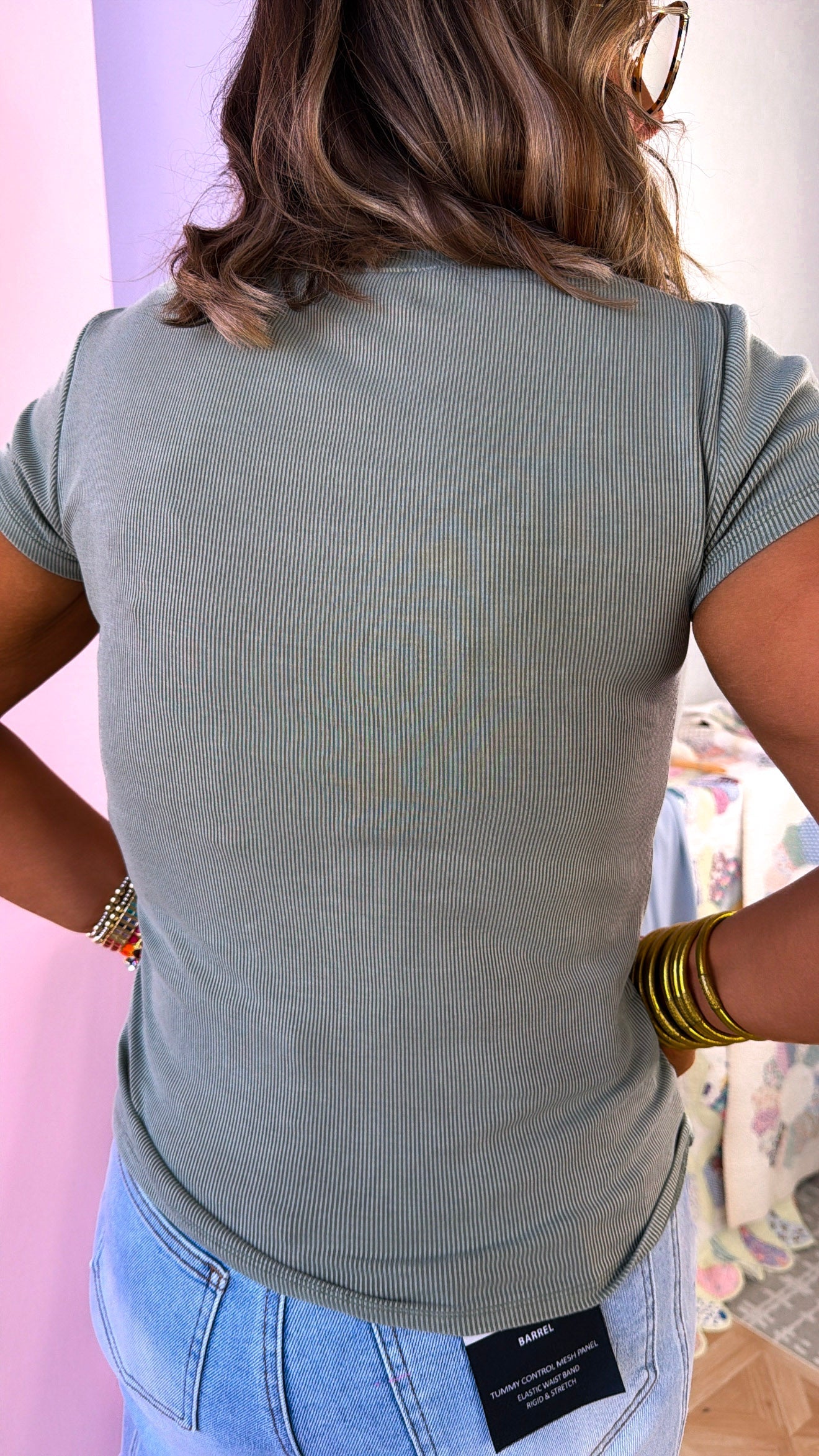 Simple Ribbed Tee Shirt, Soft Sage