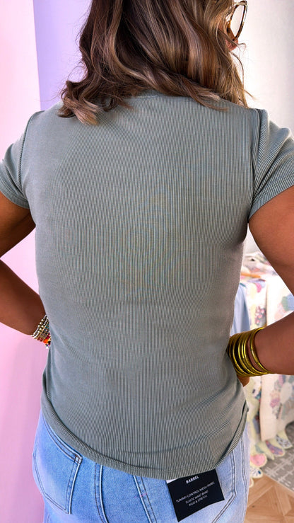 Simple Ribbed Tee Shirt, Soft Sage