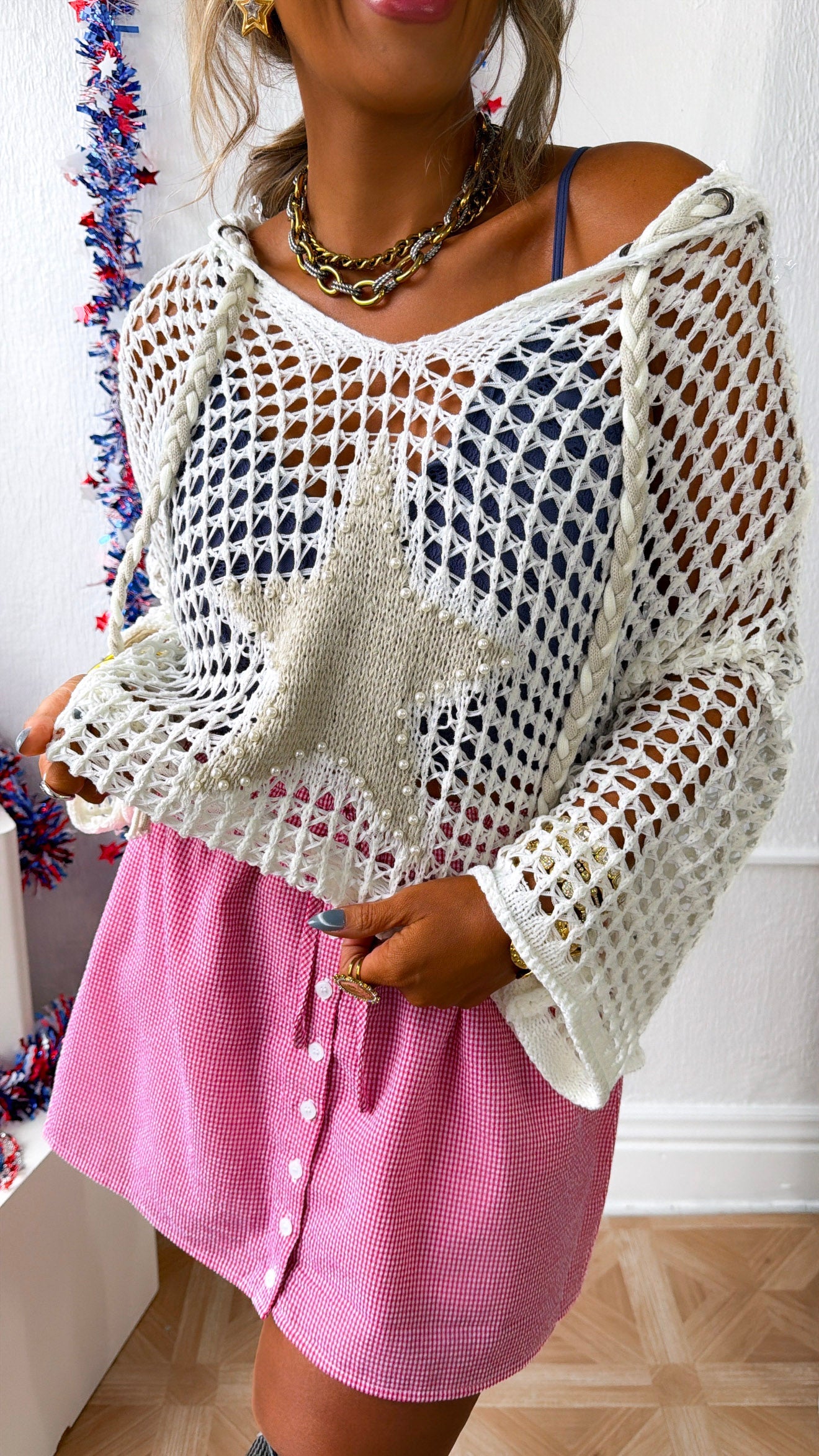 Starlit Pearl Knit Sweater, Ivory