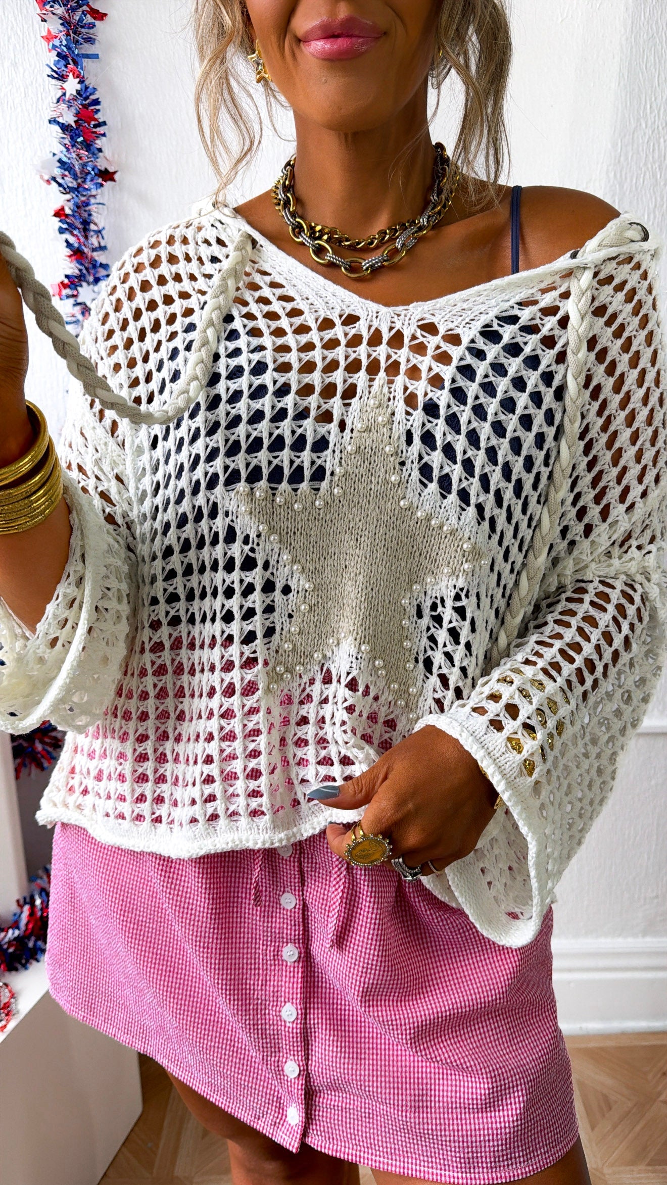 Starlit Pearl Knit Sweater, Ivory
