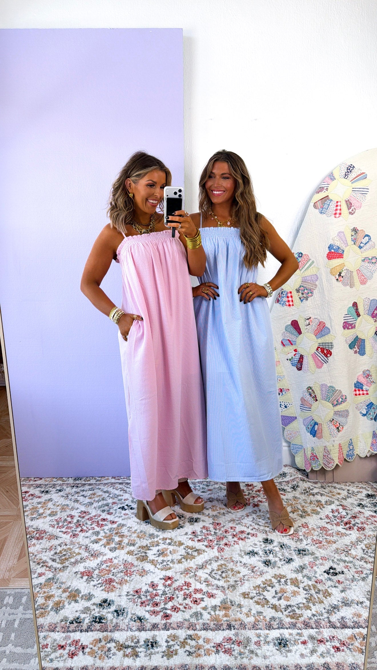 Sunrise Beach Maxi Dress, Ivory/Blue