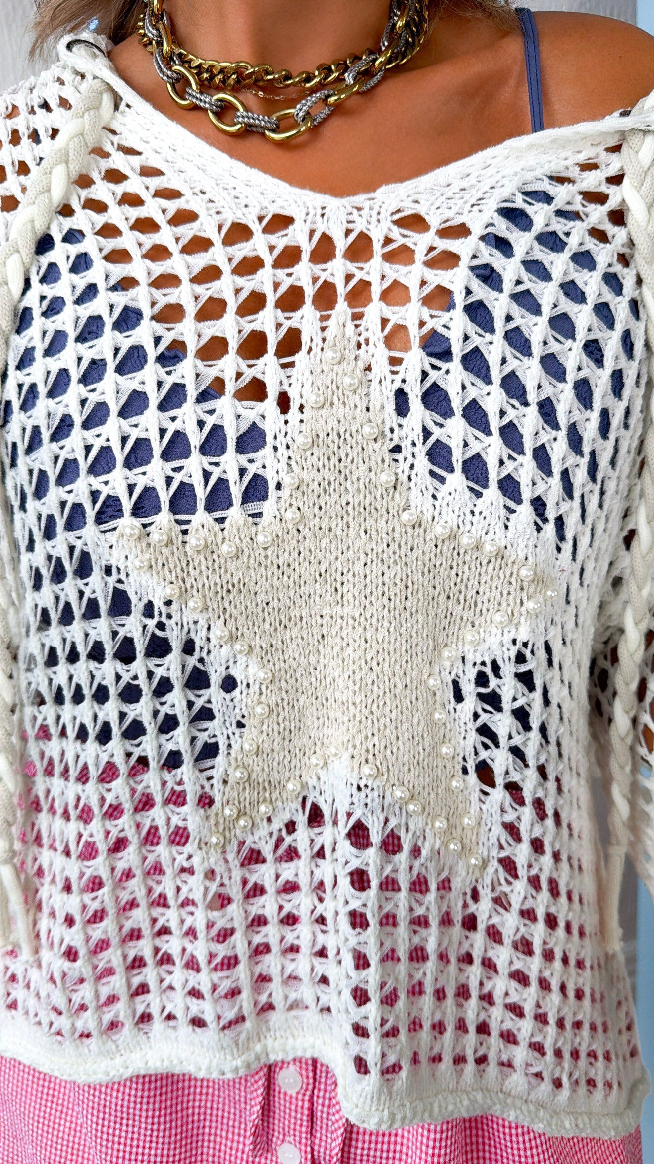 Starlit Pearl Knit Sweater, Ivory