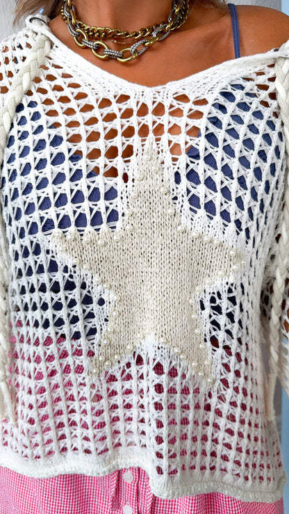 Starlit Pearl Knit Sweater, Ivory