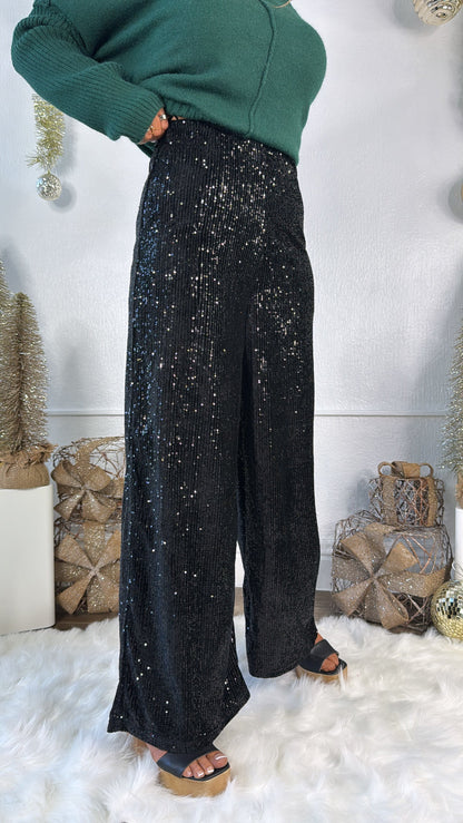 Sequins Flared Pants, Black