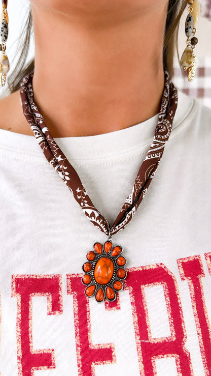 Silk Scarf Stone Necklace, Orange