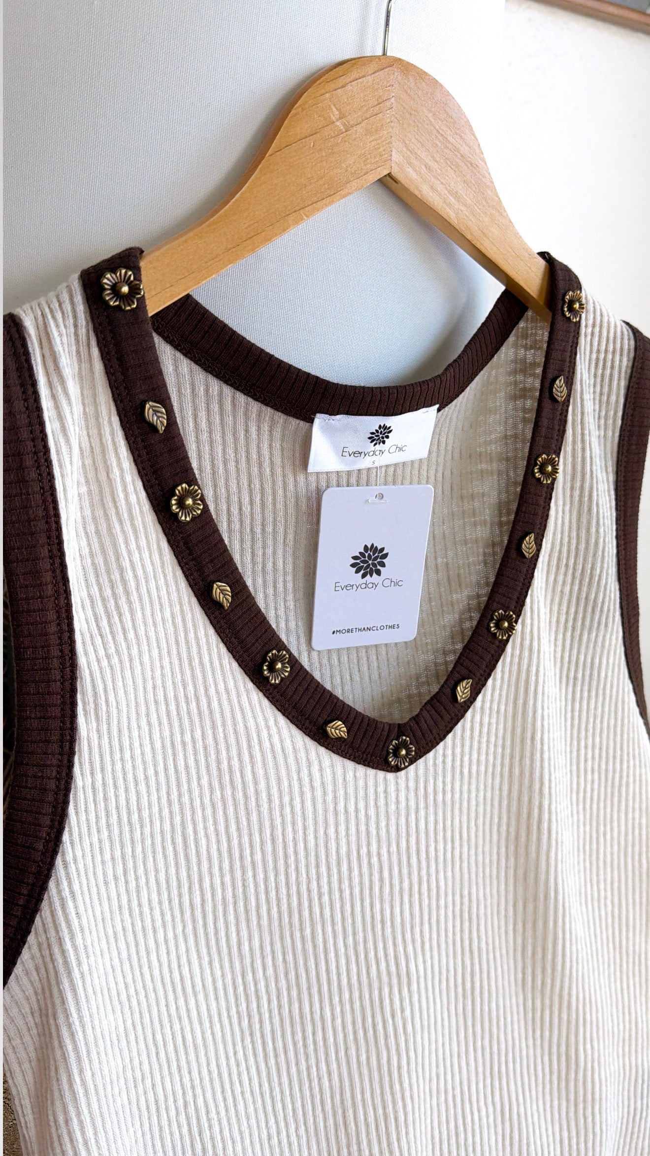 Two Toned Studded Tank, Cream