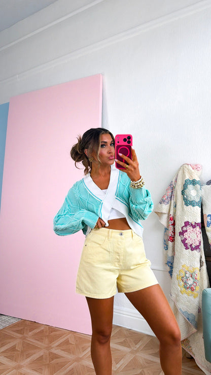 Texture Criss Cross Top, Aqua