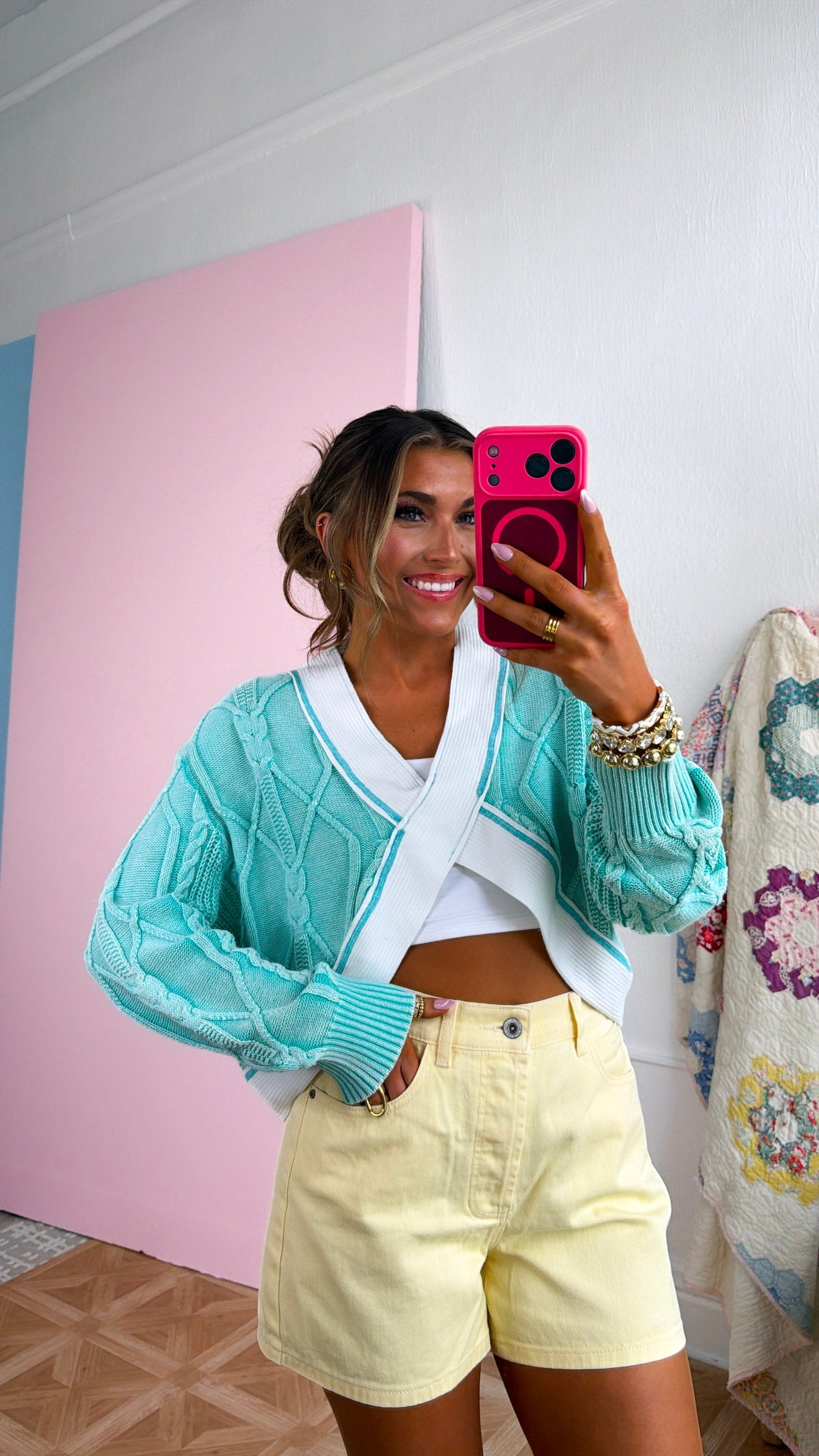 Texture Criss Cross Top, Aqua