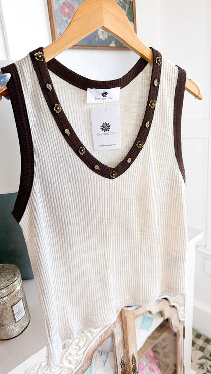 Two Toned Studded Tank, Cream