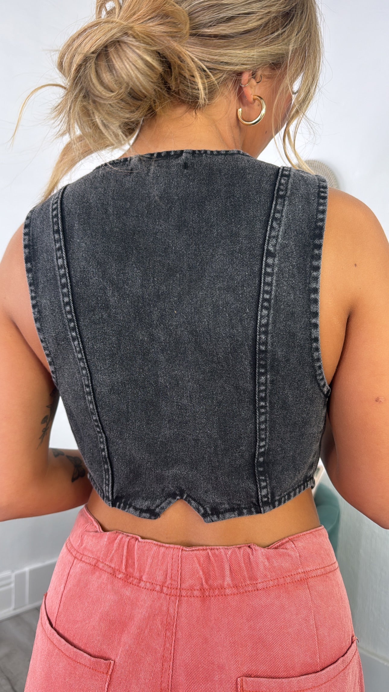 Western Vintage Washed Denim Vest, Black