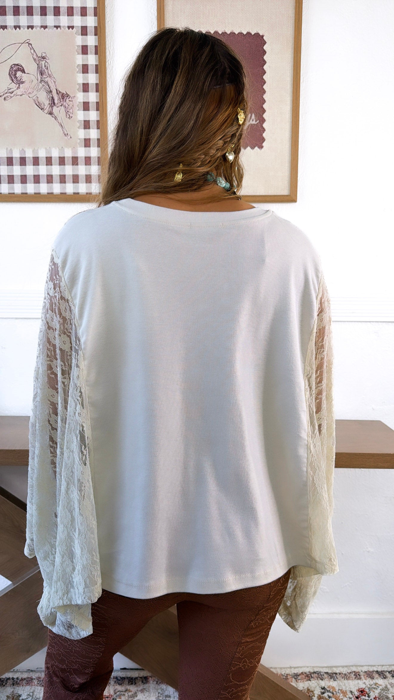 Rock & Roll Graphic Lace Sleeve Tee, Bone