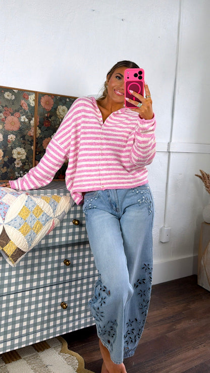 Sweet Stripe Cardigan, Bubblegum