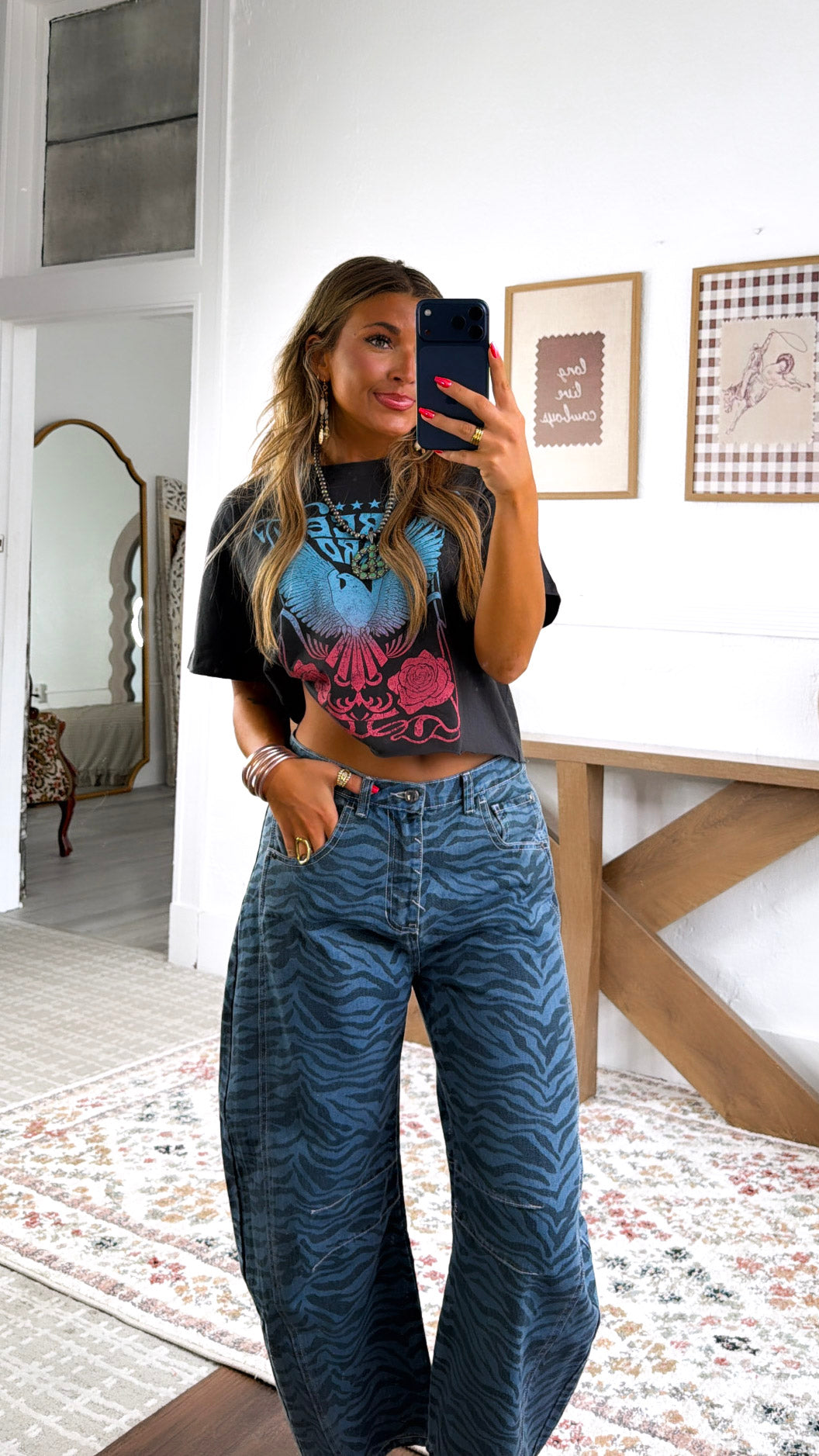 Wild Free Bird Graphic Tee, Black/ Red/Blue