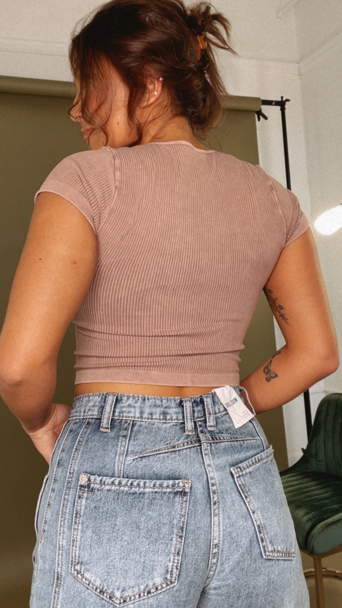 Ribbed Crop Baby Tee, Mocha